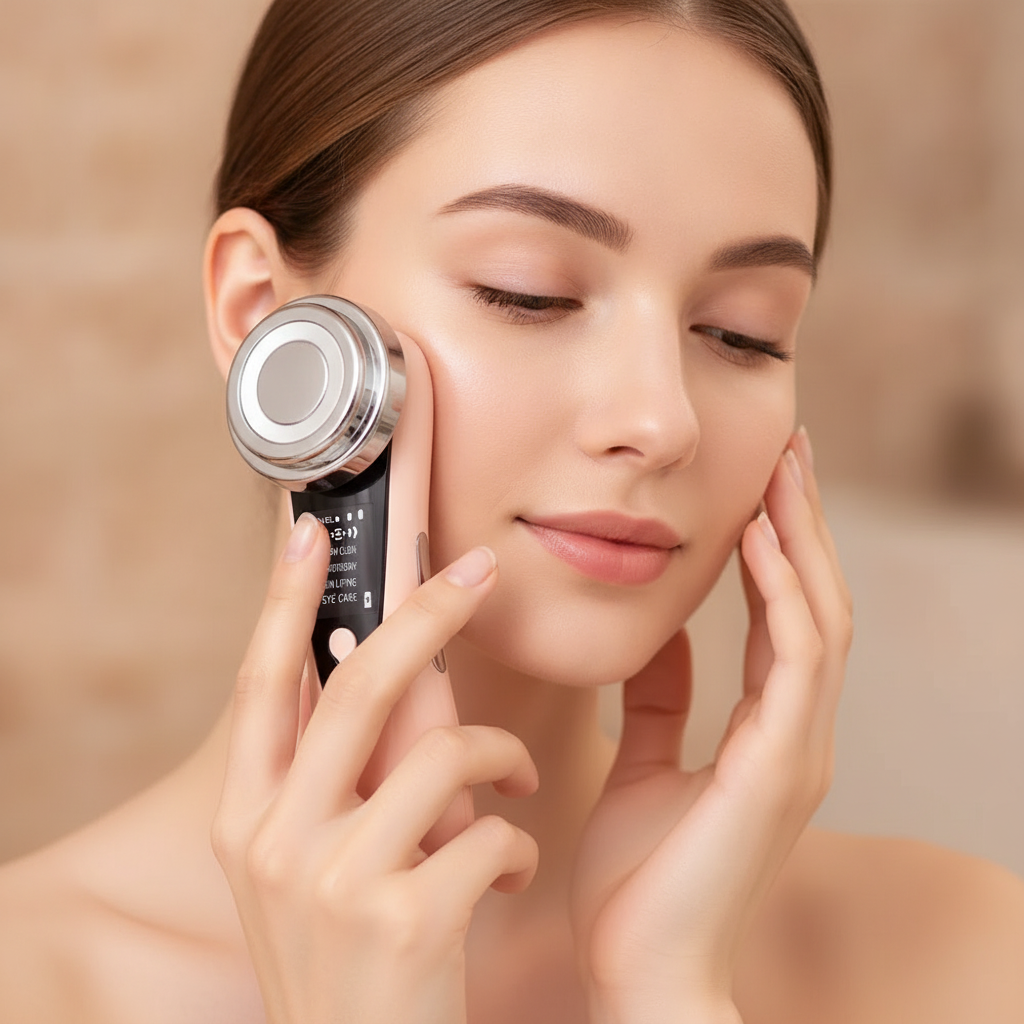 Masajeador Facial LED - modelo usando el producto
