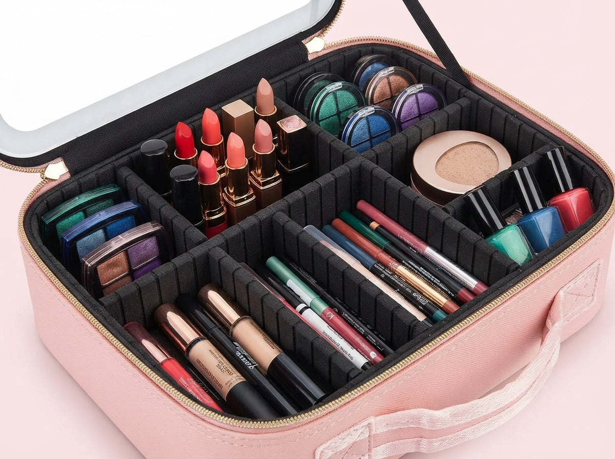 Organizador de maquillaje portátil con espejo LED