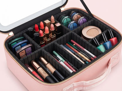Organizador de maquillaje portátil con espejo LED