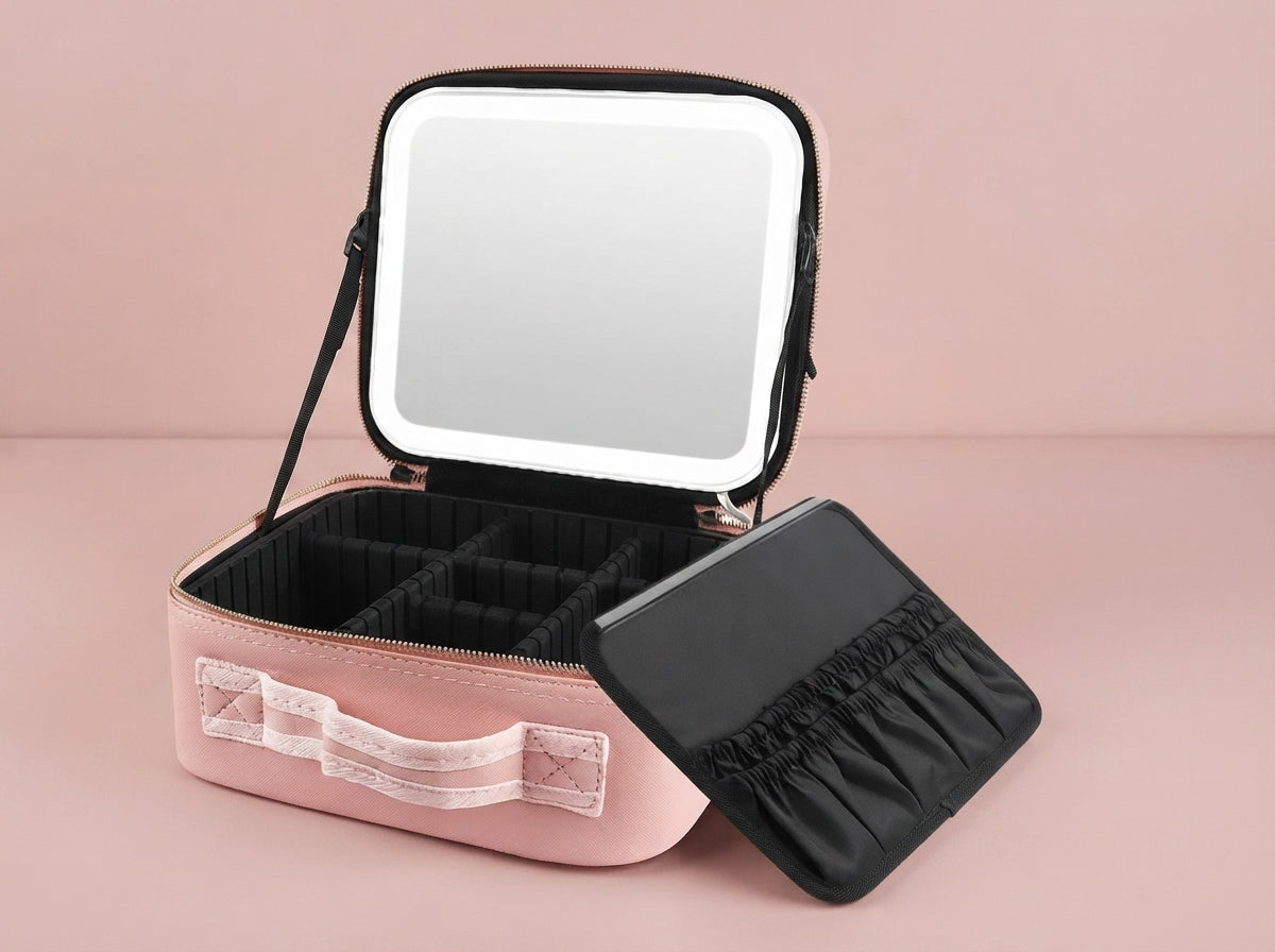 Organizador de maquillaje portátil con espejo LED