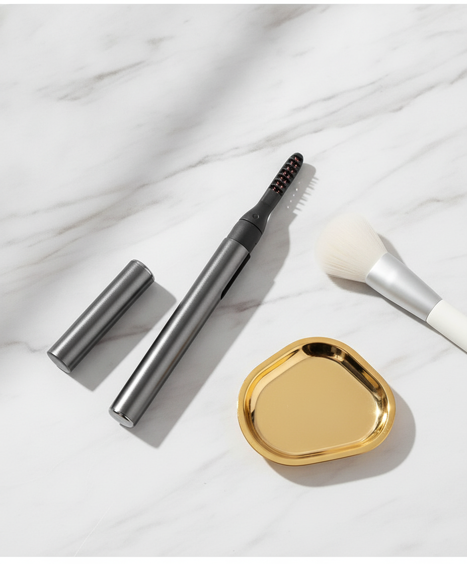 LashGlow Pro rizador de pestañas térmico - flatlay de belleza