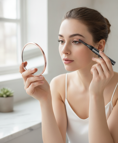 LashGlow Pro rizador de pestañas térmico - modelo usando el producto
